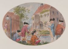 View of anglers opposite Sadler's Wells Theatre. Finsbury, Islington, London, c1800. Artist: S Woodward