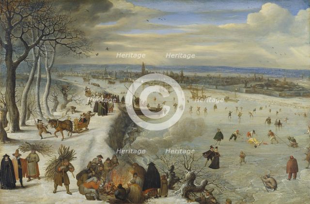 View of Antwerp with Frozen Schelde, 1593. Creator: Lucas van Valckenborch.