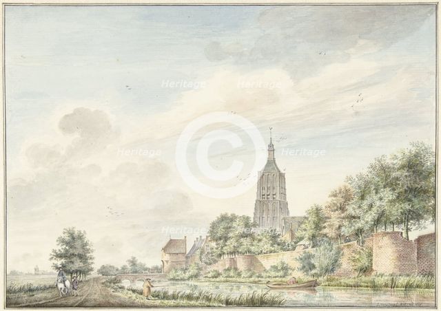 View of Asperen with the city walls and the church tower, 1745-1795. Creator: Jacobus Versteegen.