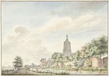 View of Asperen with the city walls and the church tower, 1745-1795. Creator: Jacobus Versteegen