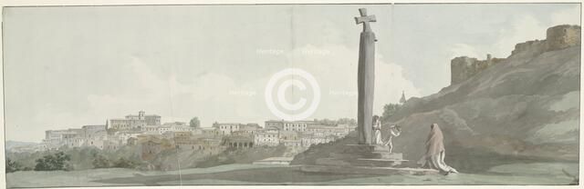 View of Ariano and monument, known as Altar of Janus, 1778. Creator: Louis Ducros.