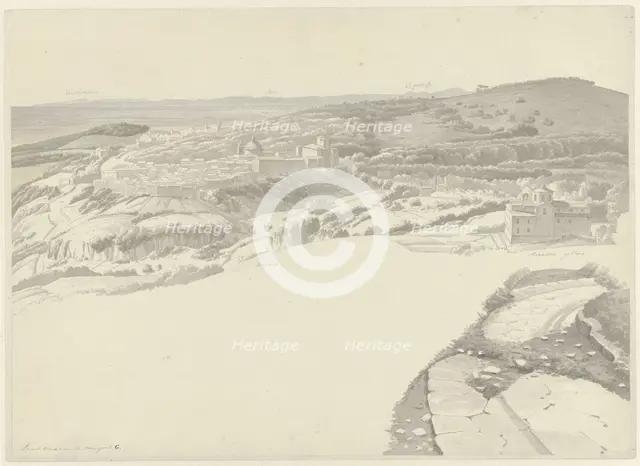 View of Ariccia from Genzano, c.1810. Creator: Josephus Augustus Knip.