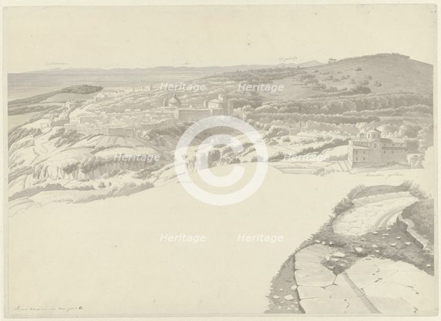 View of Ariccia from Genzano, c.1810. Creator: Josephus Augustus Knip.