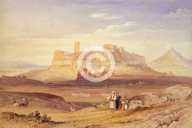 View of Athens with the Acropolis and the Odeon of Herodes Atticus, First quarter of 19th cen.. Artist: Purser, William (1789-1852)