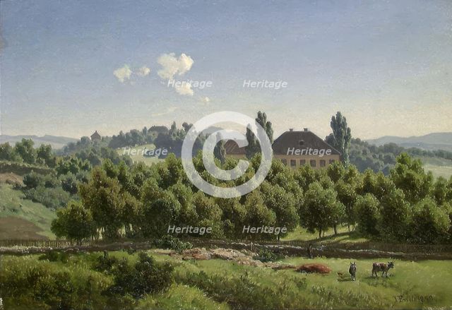 View of Bakke's Estate in Pilestredet in Oslo, 1850. Creator: Joachim Frich.