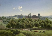 View of Bakke's Estate in Pilestredet in Oslo, 1850. Creator: Joachim Frich