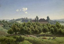 View of Bakke's Estate in Pilestredet in Oslo, 1850. Creator: Joachim Frich