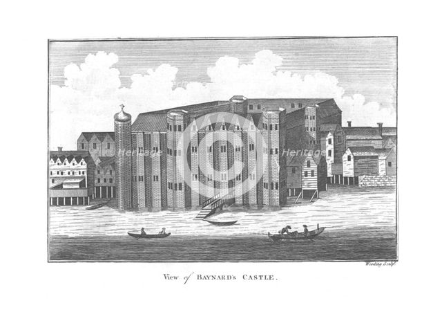 'View of Baynards Castle.', late 18th century. Artist: Wooding.