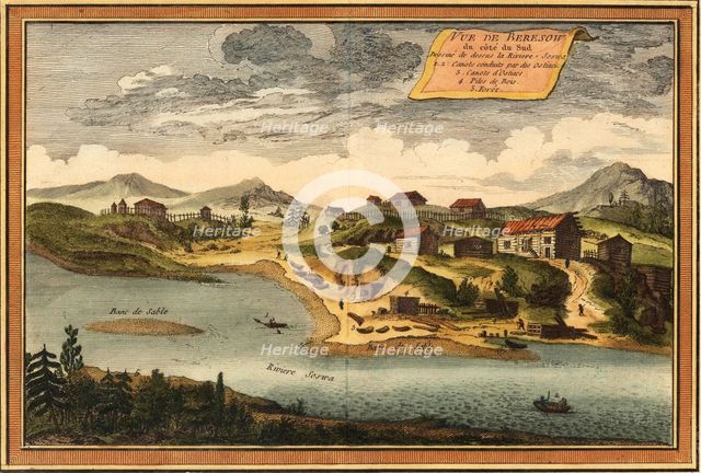 View of Beryozovo from the Sosva River, 1760. Artist: Bellin, Jacques Nicolas (1703-1772)