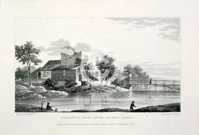 View of Beresford White House, Hackney Marsh, Hackney, London, 1830. Artist: Edward Duncan