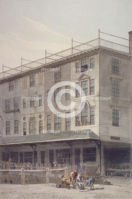 View of Billingsgate Market with people and fish on the quayside, City of London, 1810. Artist: George Shepherd