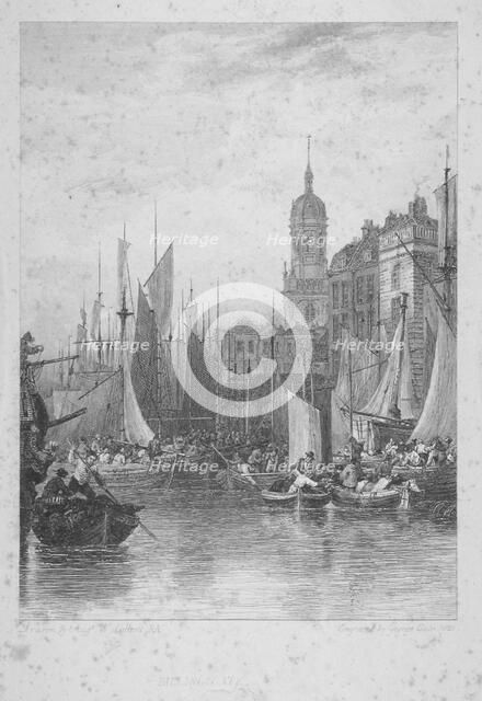 View of Billingsgate wharf with boats, City of London, 1828. Artist: Augustus Wall Callcott