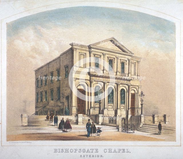 View of Bishopsgate Congregational Chapel, Bishopsgate, City of London, 1855. Artist: Anon