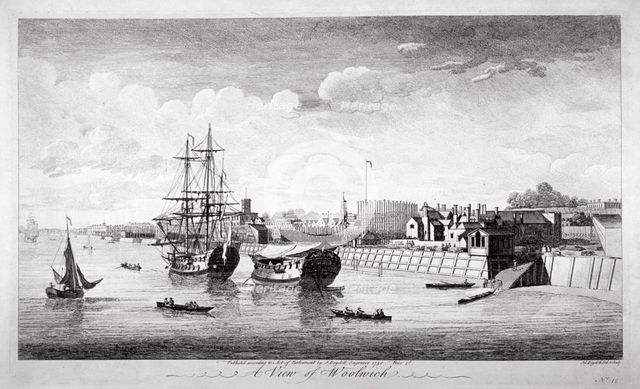 View of boats on the River Thames near Woolwich, Kent, 1750. Artist: John Boydell