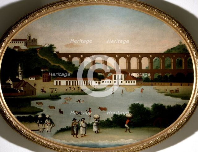  'View of Boqueirao lake and Santa Teresa aqueduct', oil on canvas, 1790, b Leandro Joaquim.