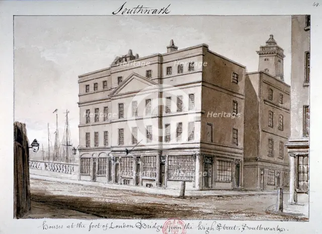 View of Borough High Street and the corner of London Bridge, Southwark, London, 1828 Artist: John Chessell Buckler