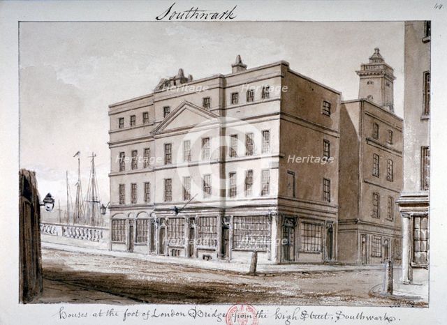 View of Borough High Street and the corner of London Bridge, Southwark, London, 1828 Artist: John Chessell Buckler