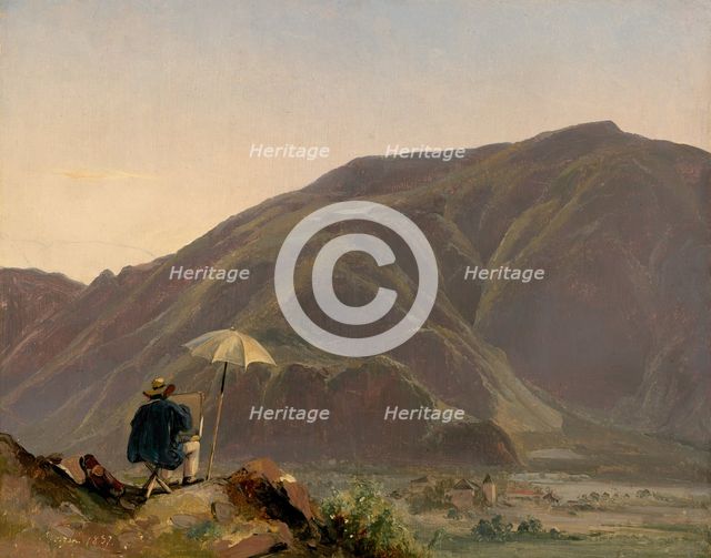 View of Bozen with a Painter, 1837. Creator: Jules Coignet.