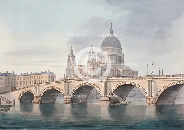 View of Blackfriars Bridge and St Paul's Cathedral, London, 1790.  Artist: Anon