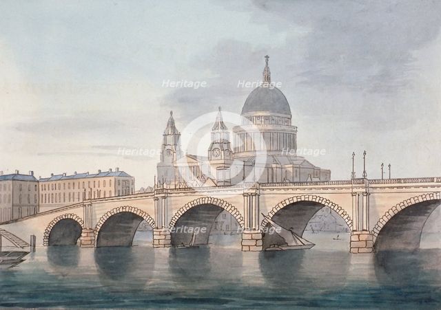 View of Blackfriars Bridge and St Paul's Cathedral, London, 1790.  Artist: Anon