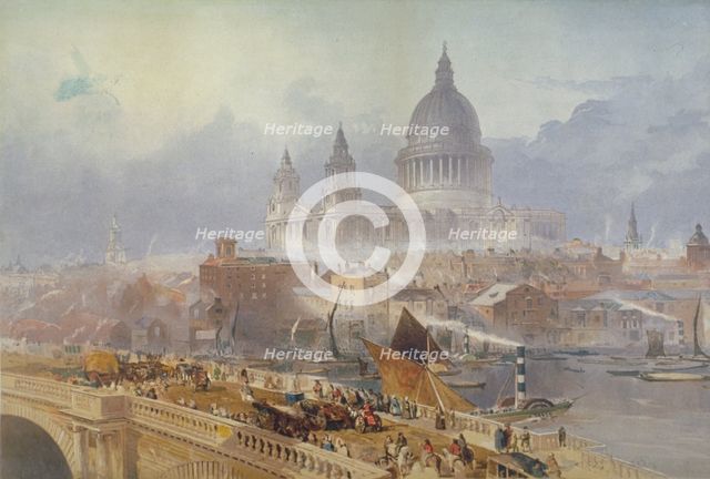 View of Blackfriars Bridge and St Paul's Cathedral, London, 1840. Artist: David Roberts