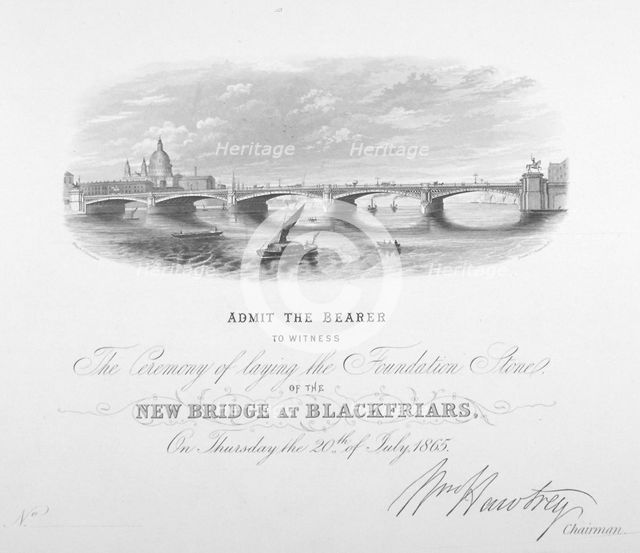 View of Blackfriars Bridge and St Paul's Cathedral, London, 1865. Artist: Anon