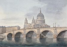 View of Blackfriars Bridge and St Paul's Cathedral, London, 1790. Artist: Anon