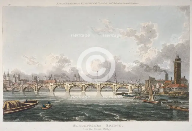 View of Blackfriars Bridge from the Strand Bridge, London, 1815. Artist: Anon