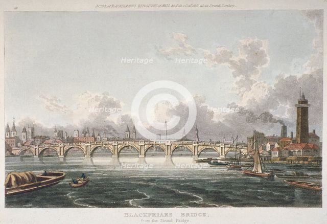 View of Blackfriars Bridge from the Strand Bridge, London, 1815. Artist: Anon