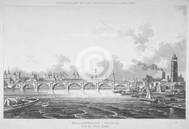 View of Blackfriars Bridge from the Strand Bridge, London, 1815. Artist: Anon