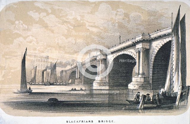 View of Blackfriars Bridge looking south, London, 1835. Artist: Anon