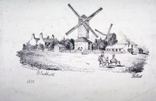View of Blackheath, showing windmills and buildings, Greenwich, London, 1832. Artist: William Day