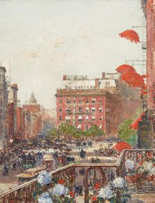 View of Broadway and Fifth Avenue, 1890. Creator: Frederick Childe Hassam