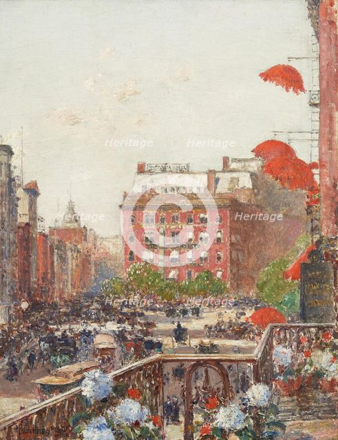 View of Broadway and Fifth Avenue, 1890. Creator: Frederick Childe Hassam.