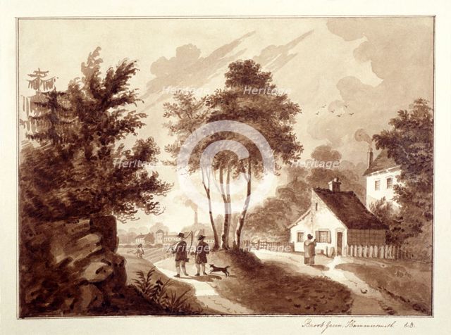 View of Brook Green, Hammersmith, London, c1820. Artist: EB
