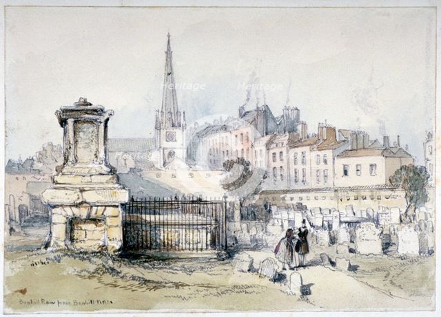 View of Bunhill Row from Bunhill Fields, Finsbury, Islington, London, c1860.             Artist: Thomas Colman Dibdin