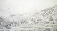 View of Buildings in a walled Enclosure with Mountains in the Background, mid 19th century. Artist: Charles Francois Daubigny