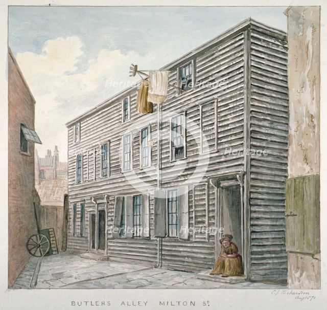 View of Butler's Alley, Milton Street, City of London, 1871. Artist: Charles James Richardson