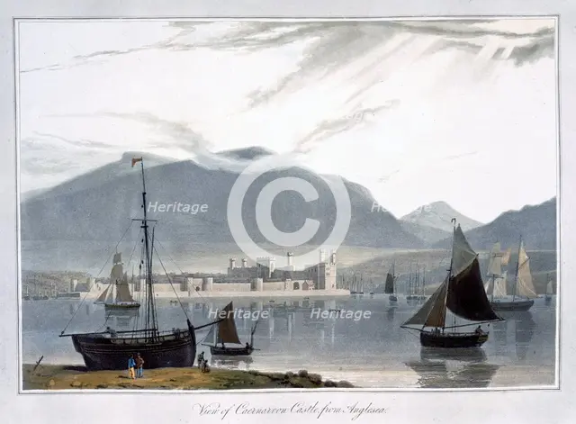 'View of Caernarvon Castle from Anglesea', Wales, 1814. Creator: William Daniell.