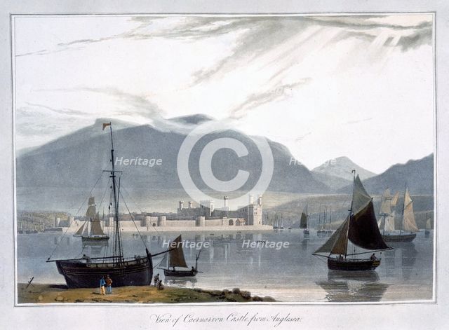 'View of Caernarvon Castle from Anglesea', Wales, 1814. Creator: William Daniell.
