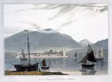 View of Caernarvon Castle from Anglesea Wales, 1814. Creator: William Daniell