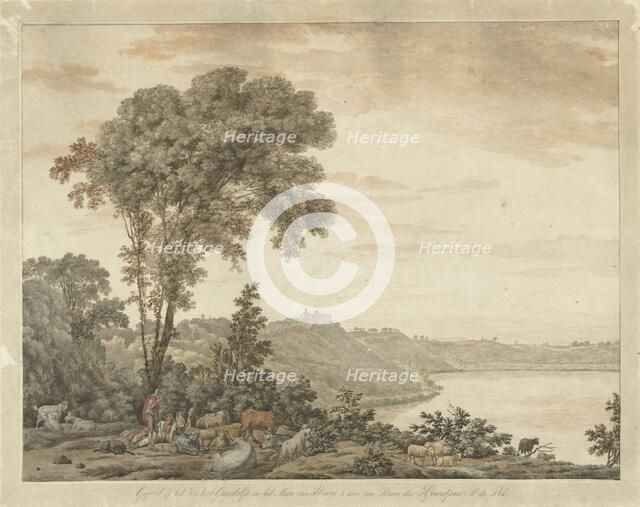 View of Castel Gandolfo and Lake Albano, 1761-1817. Creators: Jean Grandjean, Daniel Dupré.