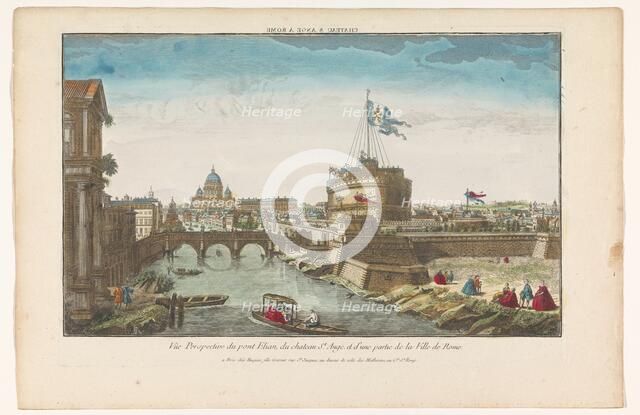 View of Castel Sant' Angelo and Ponte Sant'Angelo over the Tiber River in Rome, 1735-1805. Creator: Unknown.