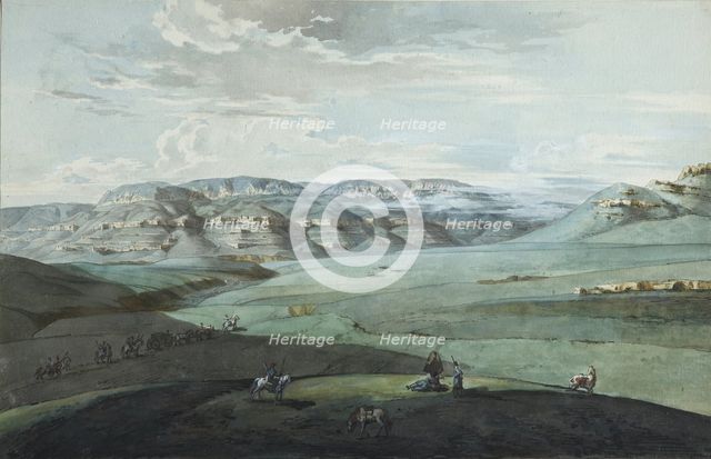 View of Caucasian Mineral Waters and the Kislovodsk Fortress, 1805. Artist: Korneev (Karneev), Yemelyan Mikhaylovich (ca 1780-after 1839)