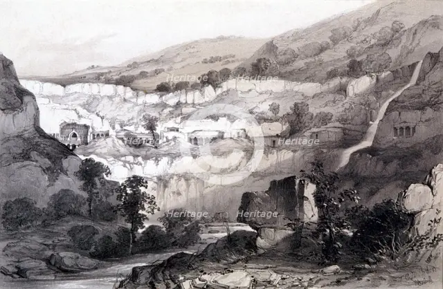 View of Caves, Ajunta, India, 1844. Artist: Thomas Colman Dibdin