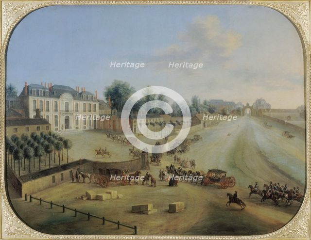 View of Chateau de la Muette with the arrival of the King, c1738. Creator: Charles-Leopold Grevenbroeck.