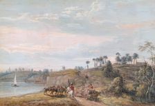 View of Chatham, on the River Medway, Rochester in Distance, 1802. Creator: Paul Sandby