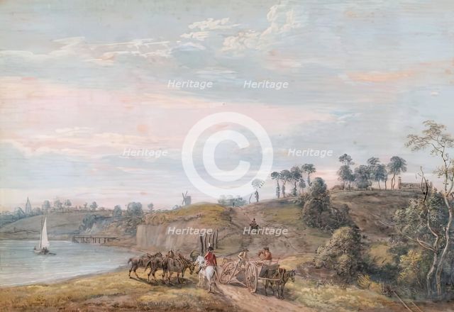 View of Chatham, on the River Medway, Rochester in Distance, 1802. Creator: Paul Sandby.
