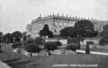 View of Chatsworth House from the Italian Gardens, Derbyshire, c1900-1919(?)