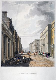 View of Charles Street with figures working in the foreground, London, 1822. Artist: Anon